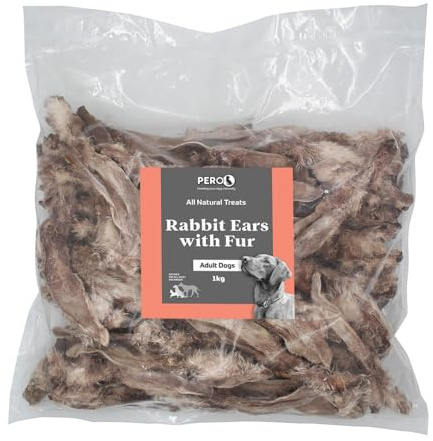 Pero Natural Dog Treats – Rabbit Ears with Fur – 100% Rabbit, High Protein, Low Fat, Natural Dental Chew – 1kg Pack