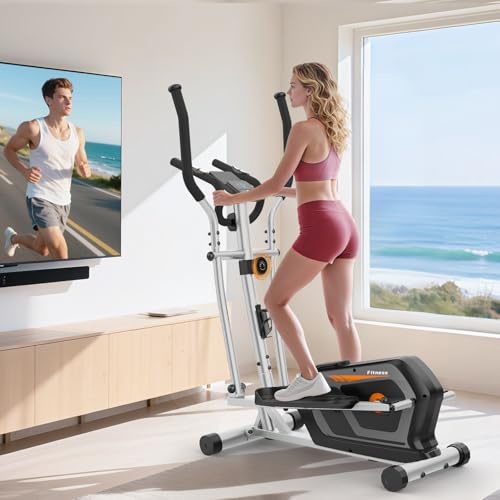 Bicicleta Elíptica con 16 Niveles de Resistencia Ajustable,Bluetooth App, Monitor LCD,Ultra Silenciosa Elíptica para Casa con Pedales Antideslizantes,Portabotellas,Capacidad de Carga de 130KG