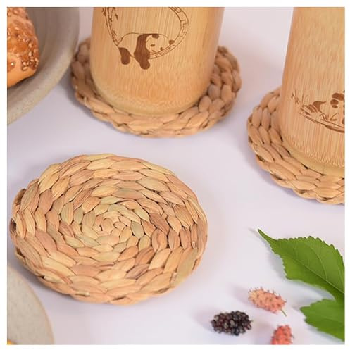Natural Water Hyacinth Coasters for Drink, Set of 6 Round Woven Cup Mats, Rustic Home Decor, Round Boho Coasters Set of 6, Woven Coaster, Portavasos Para Mesa