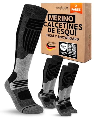 sockenkauf24 Chaussettes de Ski Homme Laine Merinos 47-50 Noir 2 Paires