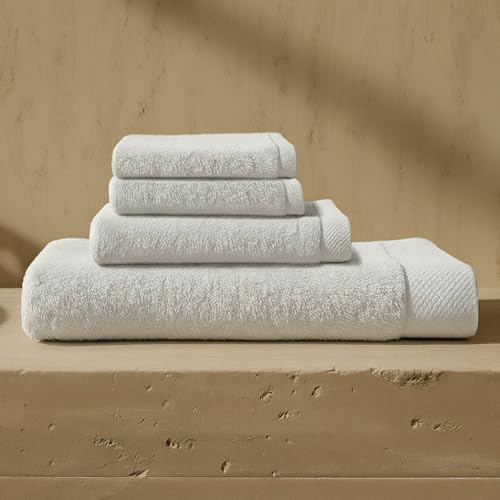 VOUCLER – Oasis Juego De 4 Toallas De Rizo Blanco: 1 Toalla Baño Grande 100x160cm + 1 Toalla de Manos 50x90cm + 2 Toallas Pequeñas 30x50Cm | 100% Algodón 550GSM | Set de Toallas Sostenibles Oeko-Tex