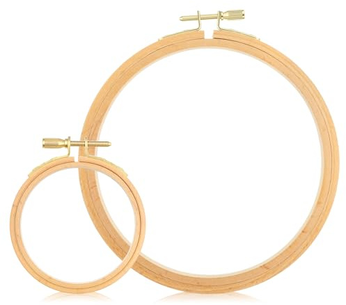 2 stycken broderiramar, rund broderiram, broderiring, rund, justerbar broderiram, trä, slät brodering för korsstygn, broderier, konstverk, gör-det-själv, dekoration (3/6 tum)