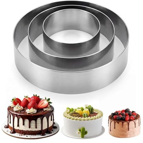 Eulihent Set di 3 Coppapasta Circolare Anello per Torte Acciaio Inossidabile Diametro 10/15/20 cm Altezza 4.5 cm Stampi per Biscotti Taglia Torta Dolci Formine Anello Mousse Chiffon Cake