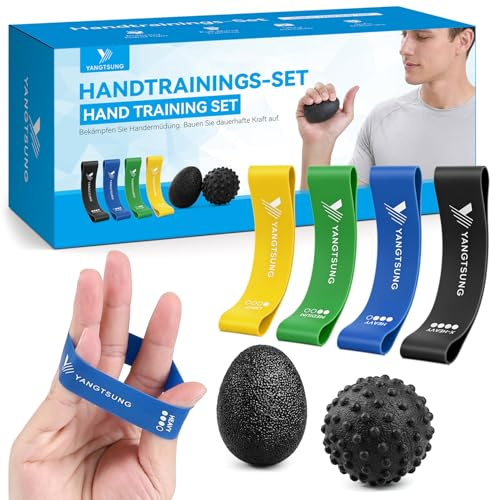 YANGTSUNG Ejercitador de Dedos, Ejercitador de Manos Kit 6 Piezas, Banda de Resistencia para Dedos, Pelota Rehabilitacion Mano, para Ejercicio Dirigido, Fortalecimiento, Alivio y Recuperación