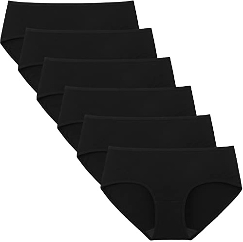 INNERSY Womens Underwear Cotton Hipster Panties Regular & Plus Size 6-Pack(Medium,Black)