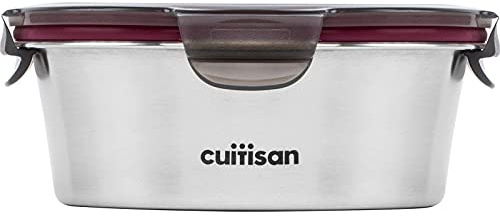 CANDL Cuitisan (Flora) Recipiente hermético de Acero Inoxidable con Tapa de Clip, Apto para microondas y Horno, Recipiente para Alimentos, EC7-SR05, Redondo (Ø15,4cm x 9,3cm / 640ml)