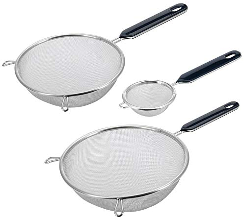 Westmark Set di Setacci, 3 Pezzi, Colino per il Tè ø 7 cm + Colini per la Casa 16 cm + 20 cm, Traditionell, Plastica/Acciaio Inossidabile, Argento/Nero, 128122E6