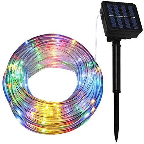 Lamker Manguera Guirnaldas Luces Exterior Solar 10M 100 LED 8 Modos Multicolor Cadena de Luz IP65 Impermeable Luces de Hadas para Jardín Balcón Terraza Navidad Fiestas Tubo Iluminación Decor