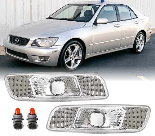 DEPO Clear Lens Front Bumper Side Marker Light with Amber Bulbs Compatible with 2000-2005 Lexus IS200 / IS300 and 1998-2005 Lexus GS300 / GS400 / GS430