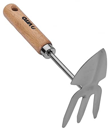 VITO Små 25 cm trädgårdshackar 3-zinkig med hjärtblad, trädgårdshackar av rostfritt stål med trähandtag, hacka, trädgårdshacka, dubbelhacka för trädgården, för att lossa och otera – VISPQ