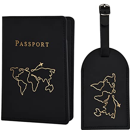 Housse de Passeport en Cuir, Étiquette de Valise de Voyage, Porte-Passeport Housse, Pochette de Passeport et Étiquette Identifier