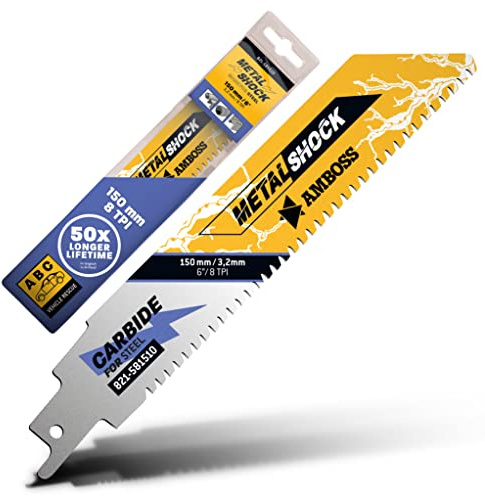 AMBOSS METAL SHOCK - 1x Säbelsägeblatt Länge 150 mm / 8 ZpZ - ideal für Abriss/Fahrzeugrettung/Aufbau/Demontage/Rohrleitungsbau - geeignet für Stahl (Rohre/Profile/Träger) sowie Gussrohre