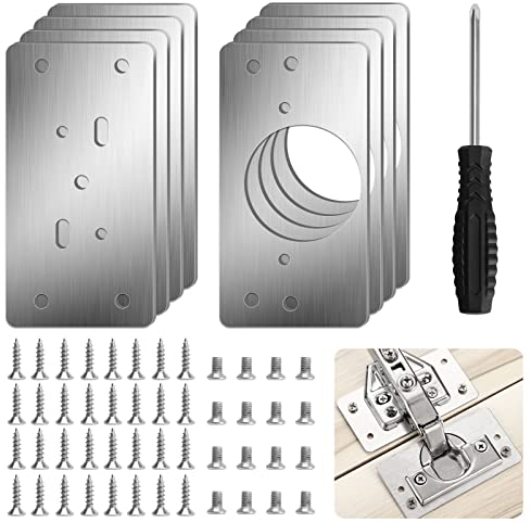 Plaque de Réparation de Charnière 8 Pcs Plaque de Réparation de Charnière d’Armoire en Acier Inoxydable, Kit de Réparation de Plaque de Charnière avec Vis pour Porte d’Armoire Tiroir Meuble