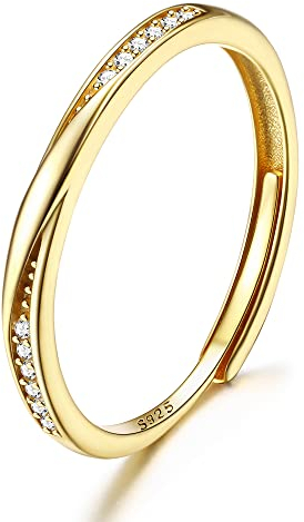 JeweBella 2MM Sterling Silber 925 Ring Damen Verstellbare Fingerring Eheringe Trauringe Engagement Verlobungsring Damen Frauen Zirkonia Promise Ring Schmuck Geschenke Silber/Gold/Roségold