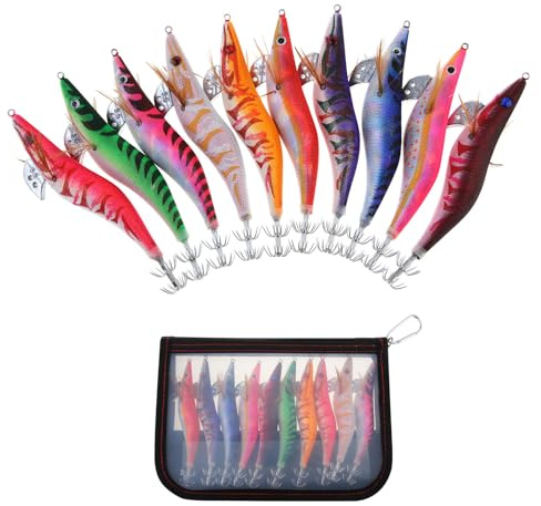 OriGlam 10 pezzi gamberetti illuminati calamaro Jig pesca di mare, calamaro polpo gamberetti esche (13.5cm 19g)