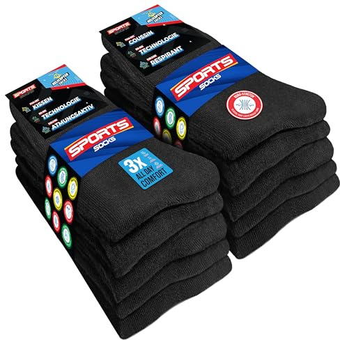 SOXCO 10 Paires Chaussettes de Sport 35-38 Homme Mi-Hautes | Technologie DRI-WIK d’Évacuation de l’Humidité | Amorti PILLO-SOFT | Sport & Usage Quotidien | Multicolore (EU 35 38, Noir)