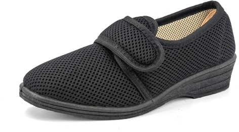 JOMIX Hausschuhe Damen Sommer Senioren Hallux Valgus Schuhe Klettverschluss Rutschfeste Bequeme Gesundheitsschuhe Hausschuhe (Schwarz 39 EU, ITD1892)