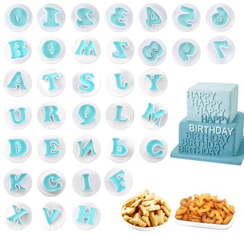 Buchstaben Ausstecher für Fondant Ausstecher, 36 Stück Buchstaben Zahlen Ausstechform Ausstecher, Wiederverwendbar Zahlen Fondant Ausstecher Backen Zubehör Alphabet für Zucker Kekse Torten Backzubehör