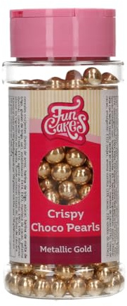 FunCakes Crispy Choco Pearls, Metallic Gold, Chocolate Decorations, Great for Decorating Cakes, Cupcakes, Cookies, and Pastries, Cake Decoration, Bakery, 60 g