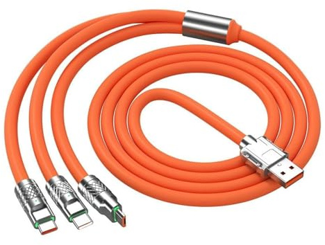 Orange färg 3-i-1 multi USB-kabel 100 W multiladdningskabel snabbladdningskabel till olika mobiltelefoner med typC/Android/laddningsportar laddare och strömadaptrar tillbehör (2 m/78,7 tum