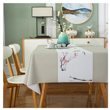 AMDXD Manteles de mesa beige, diseño de ciruelo, PVC, efecto loto, para boda, lavable, adecuado para decoración de la cocina del hogar, diferentes tamaños, 100 x 160 cm