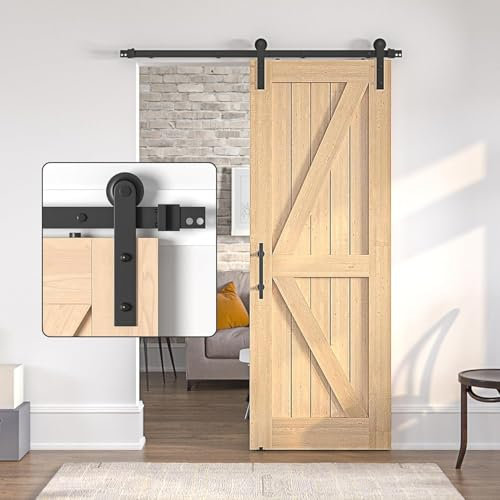 SANKEYTEW 7FT/213CM Sliding Door Kit,Single Wood Barn Door Sliding Kit,Sliding Door Track,Barn Door Hardware Track Kit,Steel Flat Track System,Closet Rail Sliding Kit