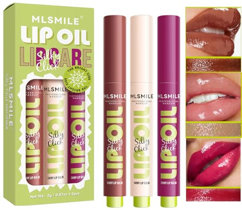 Riroenst 3Pcs Lippenöl Slick Click, aufbaubar, leicht, feuchtigkeitsspendender getönter Lippenbalsam, feuchtigkeitsspendendes, langanhaltendes Lippen-Plumper-Make-up für Frauen