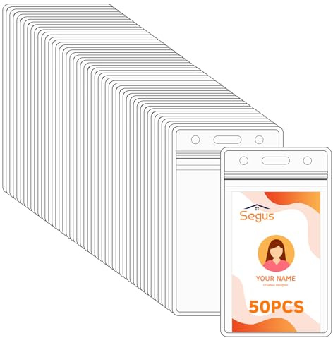 Segus Funda Tarjeta Identificación, 50 Piezas Portatarjetas Identificación, Tarjetero Plastico Transparente, Impermeable, para Profesores, Médicos, Estudiantes (Vertical)