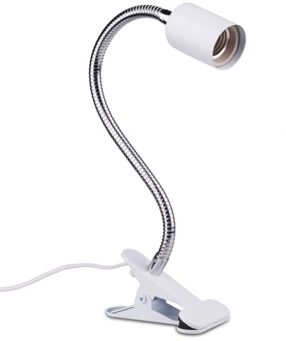 Akynite Portalámparas E27 con Pinza para Tortugas, max. 150W, CA 230V, Portalamparas E27 Ceramica con Interruptor y Cable 1,8m, Lámpara para Reptiles Terrario Acuario, Blanco (sin bombilla)