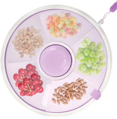 Kids Snack Spinner Toddler Spinner Snack Box with Hand Strap 18cm 5 Compartments Portable Snack Serving Tray Divided Kids Snack Container for Picnic Travel Candy Nut (Purple)