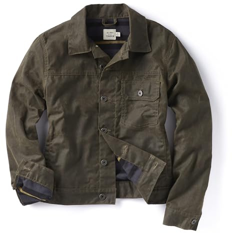 Huckberry Women's Flannel-Lined Waxed Trucker Jacket, Forest, M