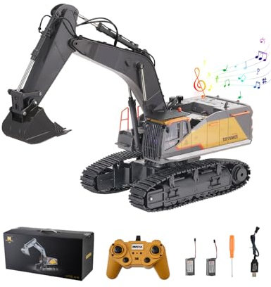VEVOR Ferngesteuerter Bagger Spielzeug, 15 Kanäle, 3-in-1-Ferngesteuerter Bagger mit Metallschaufel, RC-Bagger im Maßstab 1:14 mit Licht & Ton, funktionsfähige Baufahrzeuge für Kinder, 2 Batterien