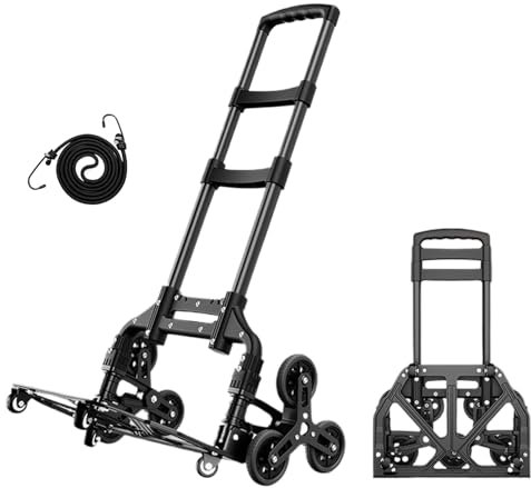 Diable robuste pliable avec 10 roues - Diable avec poignée télescopique - Diable avec corde de liaison - Charge de 80 kg - Pour shopping, déménagement, manutention d'escalier