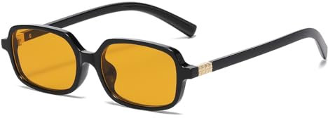 RUNHUIS Mode Rechteckige Sonnenbrille für Damen Herren, Vintage Retro Kleine Quadratische UV400 Brille (Schwarz/Orange)