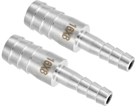 QUARKZMAN 2Pcs 16mm a 8mm Diámetro Espiga Manguera Montaje Reductor, Adaptador para Manguera de Acero Inoxidable 304 para Sistemas de Vacío, Conexiones de Tuberías Industriales, Plateado