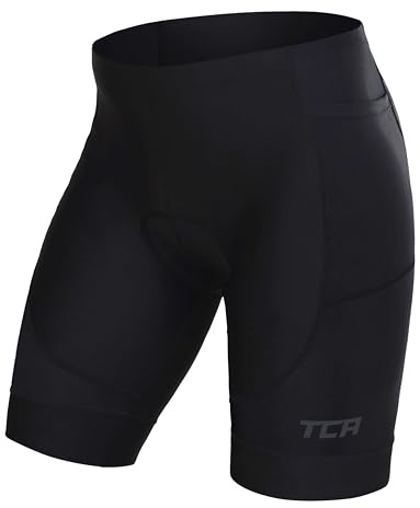 TCA Men's Slipstream Padded Cycling Shorts, Quick Dry, Breathable and Anti-Slip with Back Zipped Pocket Mens Cycling Shorts - Black Stealth, M