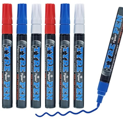 UICCVOKK 6 Stück Reifenstift, Lackstift Reifen, Jeweils zwei in Rot, Weiß und Blau,Permanent Marker Wasserfest,Verblasst Nicht Antifouling für Auto Reifen Metall Karton Holz Steine