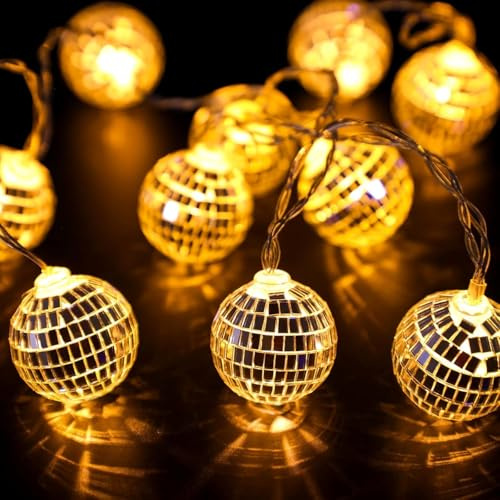 YeahBoom Catena luminosa a 20 LED da discoteca, 300 cm, sfera a specchio, stringa di luci da discoteca, luci da discoteca, luci da discoteca, mini decorazioni da discoteca, luci natalizie
