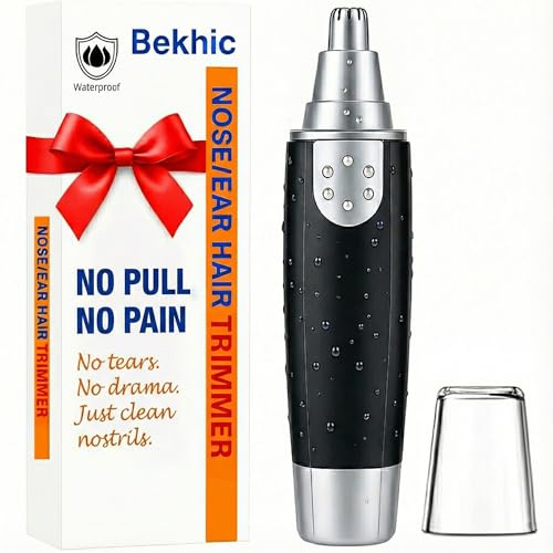 Bekhic® Ear and Nose Hair Trimmer Clipper - 2025 Professional Painless Eyebrow & Facial Hair Trimmer for Men Women, Battery Operated Facial & Eyebrow Hair Remover, Dual-Edge Blades, Painless Grooming