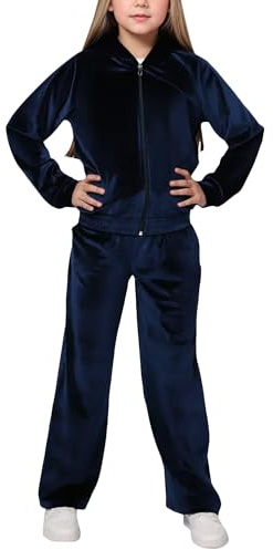 Happy Cherry Girls' Velour Tracksuit Set Hooded Zip Up Sweatshirt Jogger Pants Soft Velvet Sweatsuit for Kids 5-13 Years