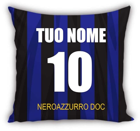 MOCHEIA SHOP Cuscino Personalizzato Tifoso Interista 40x40 cm - Idea Regalo Compleanno o Natale con Nome e Numero - Regalo Papà, Marito, Figlio Fan Calcio