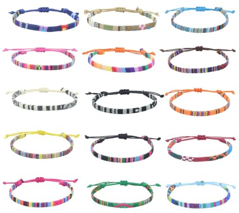 Xanewza Lot de 15 Bracelets D'amitié en Corde Tressée, Multicolore Tressés Faits à la Main, Bracelet d'Amitié Réglable Bijoux pour Cadeau d'Anniversaire Femme Homme
