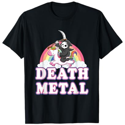 Death Metal Rock Music Rainbow Grim Reaper Riding Unicorn T-Shirt
