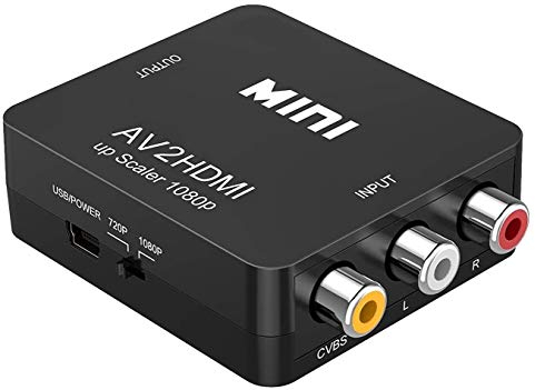 GLER RCA zu HDMI Konverter, 1080P Mini RCA Composite CVBS AV zu HDMI Video Audio Adapter, Unterstützt PAL/NTSC mit USB-Kabel für TV/Laptop/PC/PS3/PS2/Wii/Blue-Ray/STB/Xbox VHS/VCR/HDTV/DVD(Schwarz)