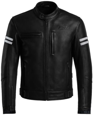 BI ESSE - Läderjacka för motorcykel, vintagestil, med skydd, certifierad jacka, Svart 1, XS