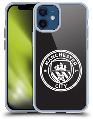 Head Case Designs Officially Licensed Manchester City Man City FC Black White Outline Badge Gel Case [Military Grade Protection] Compatible with Apple iPhone 12 Mini and Compatible with MagSafe