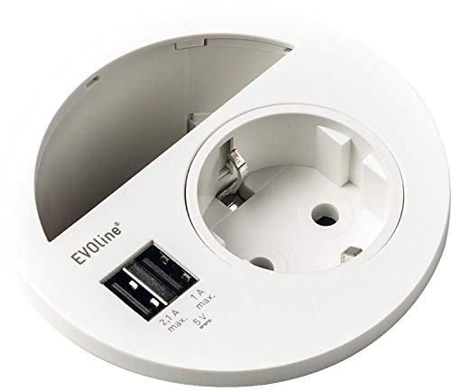 EVOline 159273000600 Steckdose Circle80 mit Kabeldurchgang und USB-Doppelcharger, weiß