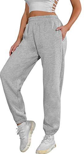 heekpek Jogginghose Damen Baumwolle Wärme Sporthose Damen Lang Sweatpants Lässige Lose Dick Freizeithose Damen Warme Hose für Winter, Hellgrau, M
