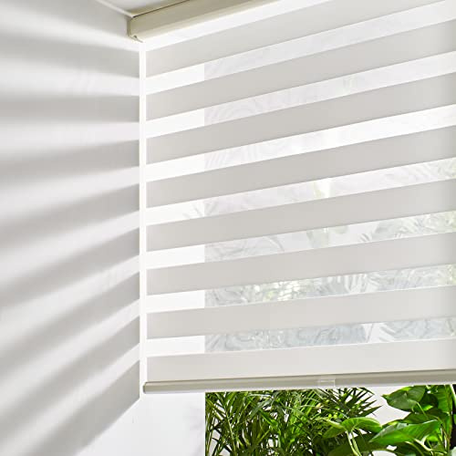 Persilux Cordless Zebra Blinds for Windows Free-Stop Window Blinds (30 W X 72 H, Cream) Dual Layer Light Control for Day and Night, Light Filtering Sheer Shades for Home, Easy to Install