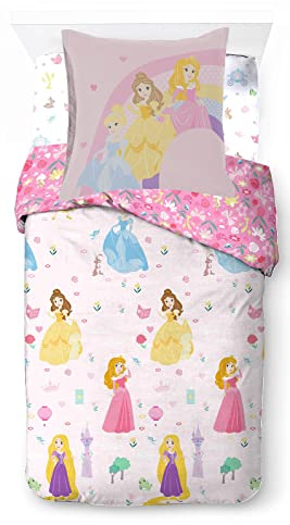 Disney Princess Cut Paper 100% Cotton 3-Piece Bed Linen Set 135 x 200 cm Single Bed Size - Duvet Cover + Fitted Sheet 90 x 200 cm + Pillowcase 50 x 70 cm